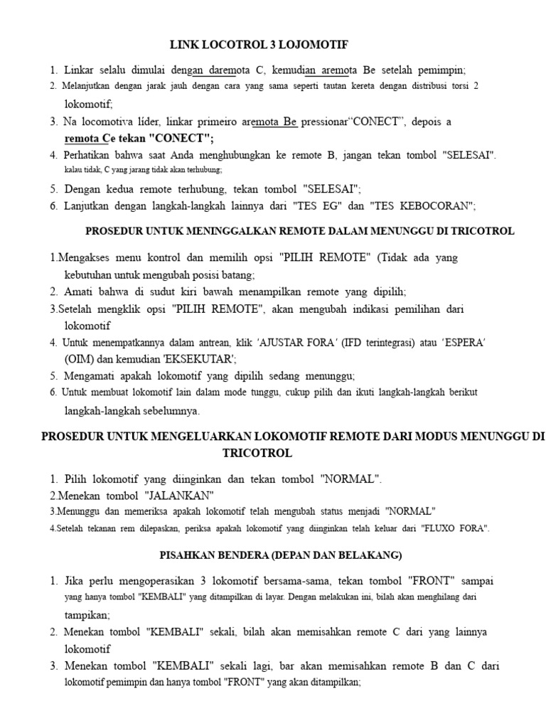 Prosedur Lokomotif Remote di Locotrol | PDF