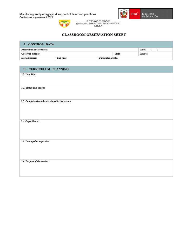Classroom Observation and Support Guide | PDF | Teachers | Pedagogy