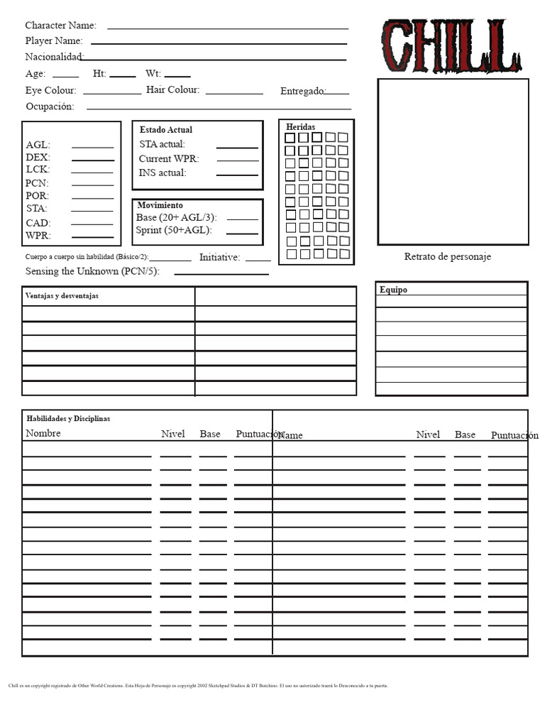 Hoja de Personaje Chill | PDF