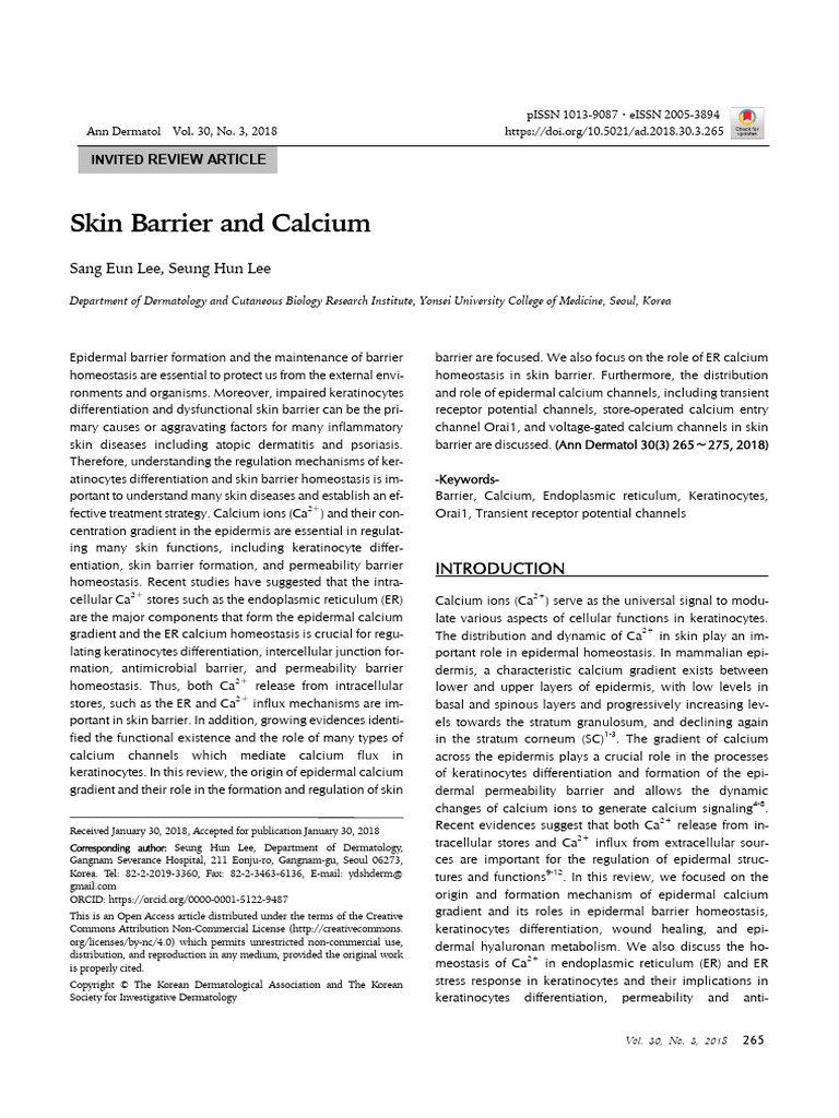 Skin Barrier and Calcium | PDF | Epidermis | Calcium In Biology