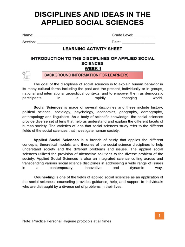 Diass Week 1 Las For Printing | PDF | Social Sciences | Psychotherapy