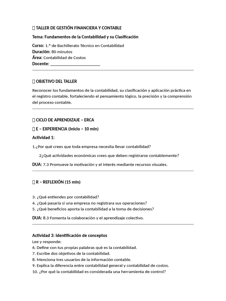 ? Taller de Gestión Financiera y Contable | PDF | Contabilidad ...