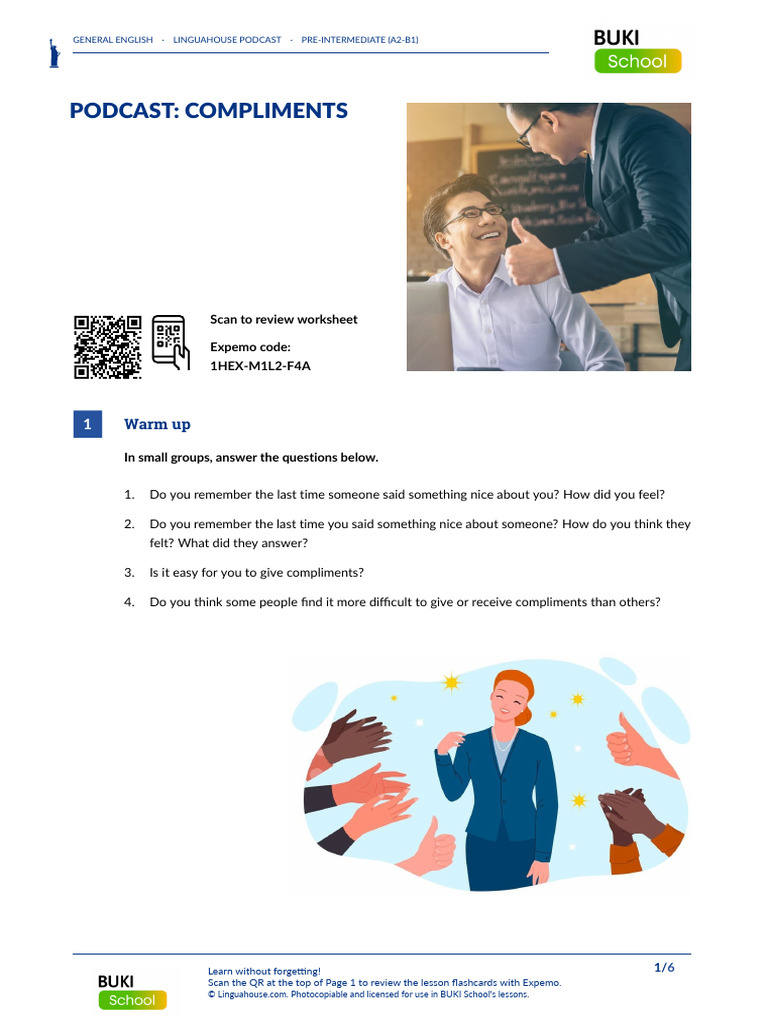 Podcast Compliments American English Student A2 B1 | PDF | Self Esteem
