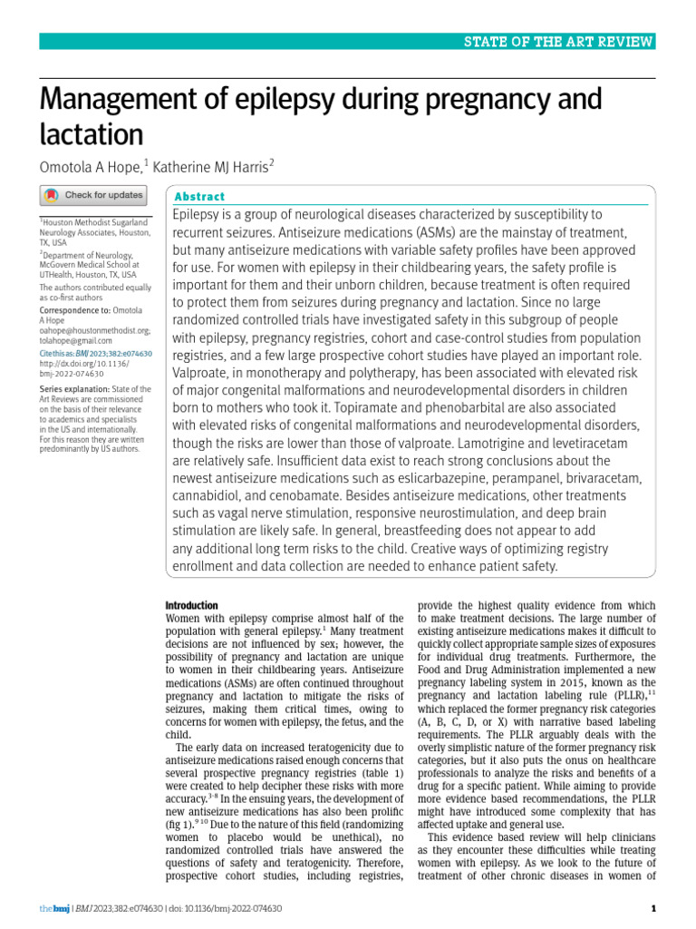 Epilepsy Management in Pregnancy and Lactation | PDF | Epilepsy | Pregnancy