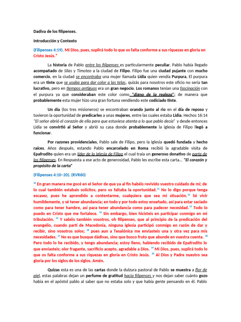 La Generosidad y Bendición en Filipenses | PDF | Epístola a los ...