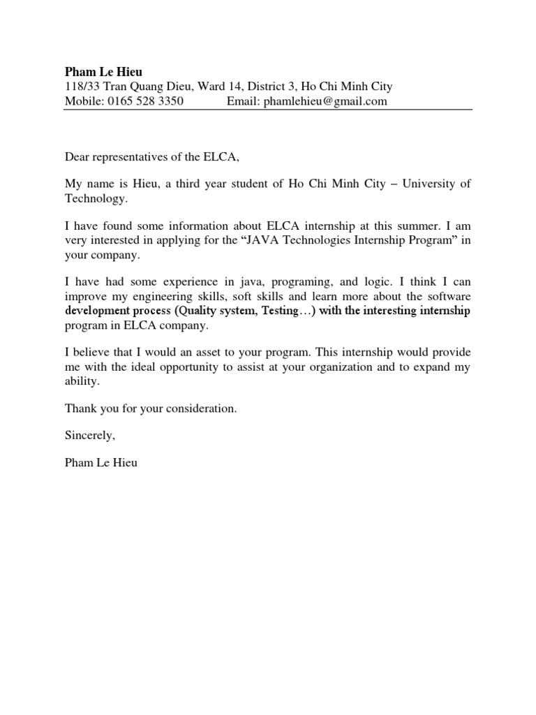 ELCA Internship Application by Hieu | PDF