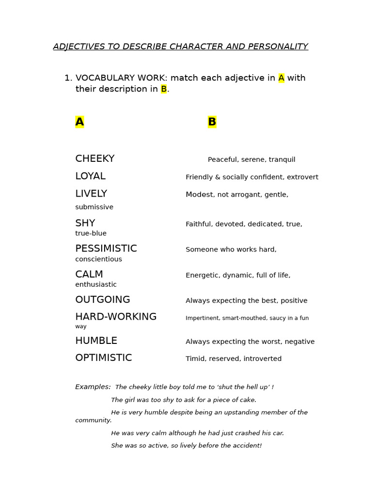 Adjectives To Describe Character and Personality 001 | PDF