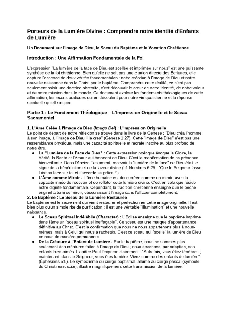 Identité d'Enfant de Dieu et Lumière | PDF | Dieu | Baptisme