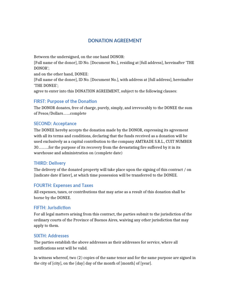 Donation Agreement Template | PDF