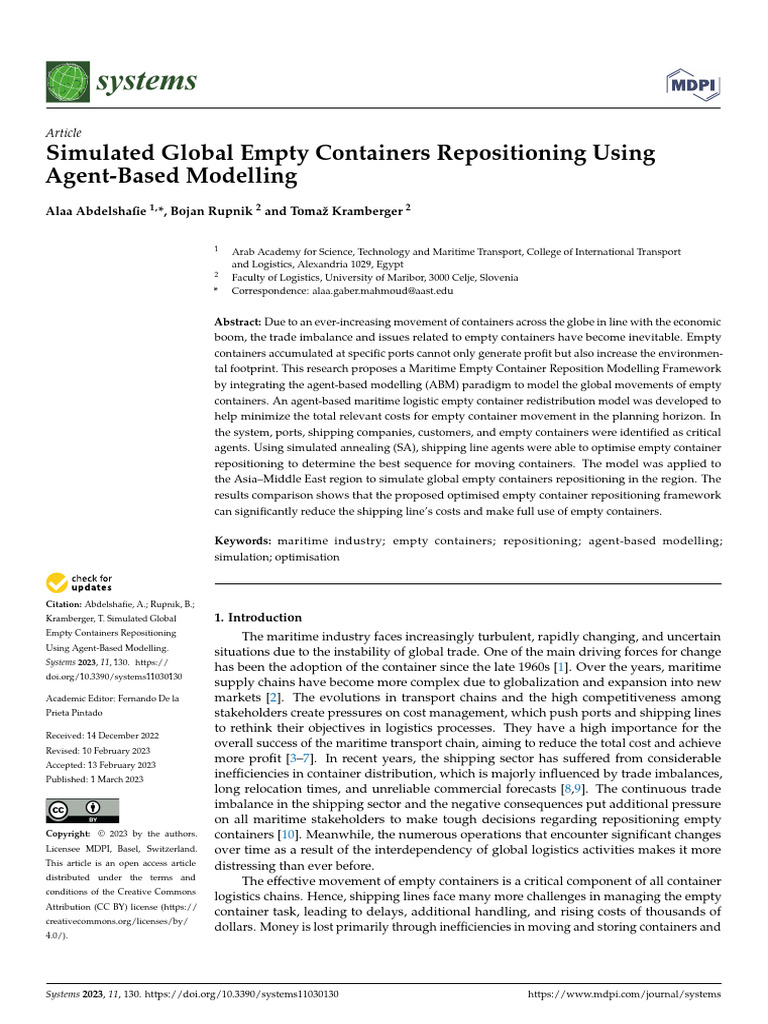 Global Empty Container Repositioning Model | PDF | Mathematical ...