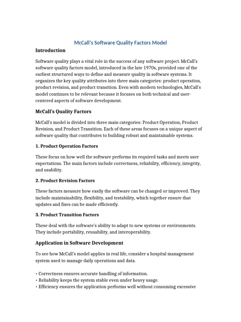 McCall's Software Quality Factors Explained | PDF | Software Quality ...