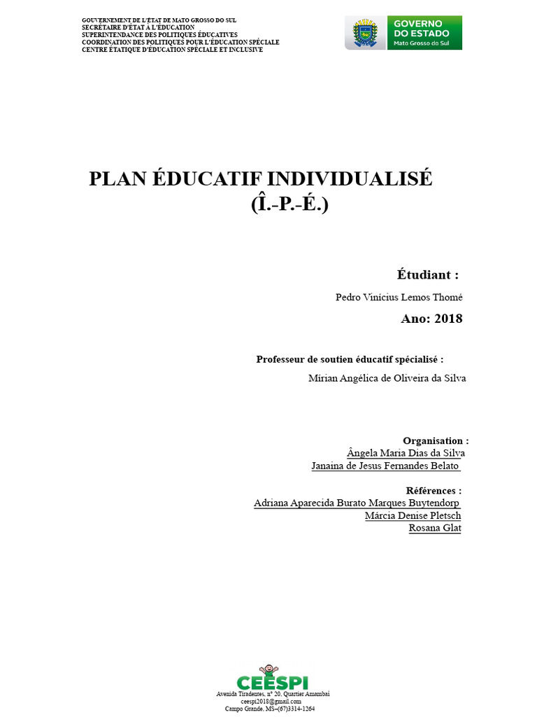 Plan Éducatif Individualisé pour Élèves Spéciaux | PDF | Pédagogie ...