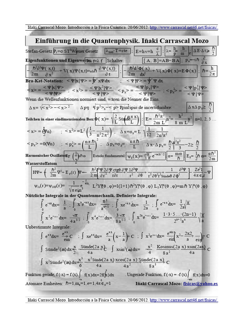 Quantenphysik. Nützliche Formeln Und Integrale (Von Carrascal) | PDF