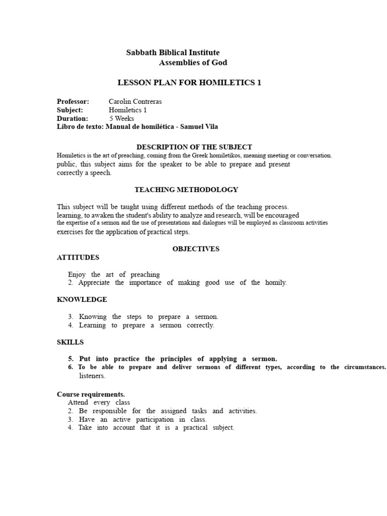 Homiletics 1 Course Overview and Plan | PDF | Homiletics | Sermon
