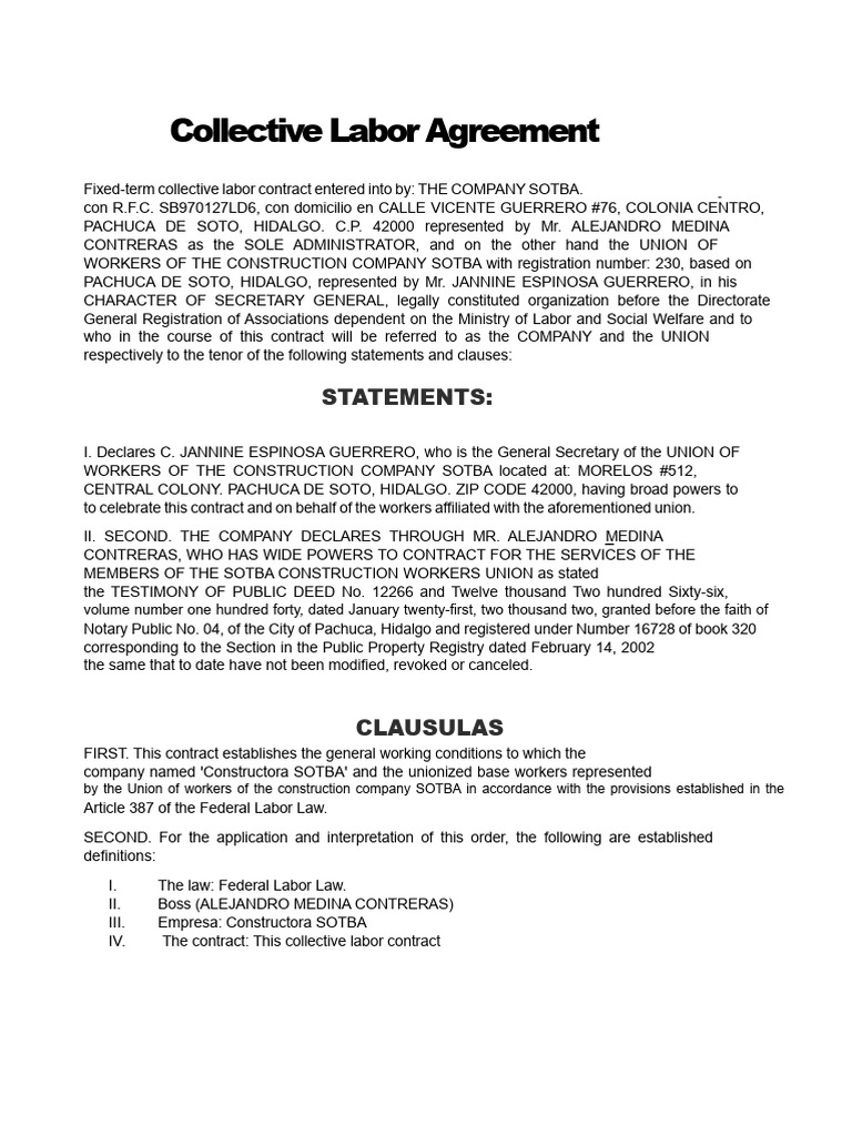 Collective Labor Agreement for SOTBA | PDF | Labour Law | Salary