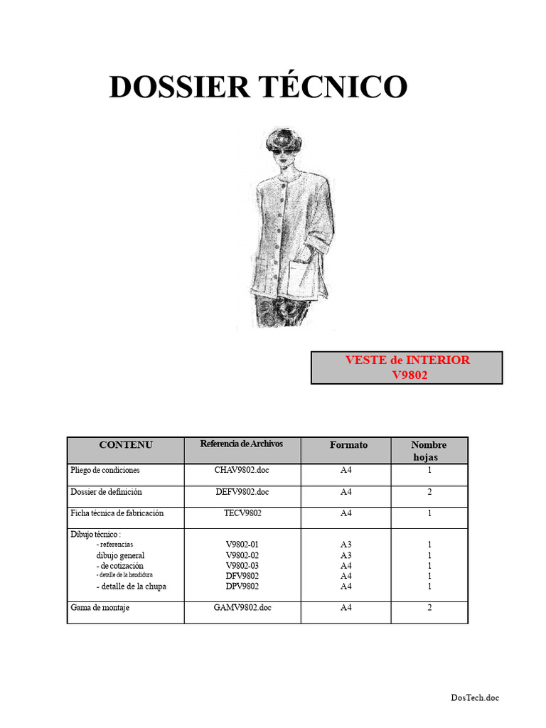 Dossier Técnico V9802: Chaqueta Interior | PDF | Ropa | Moda