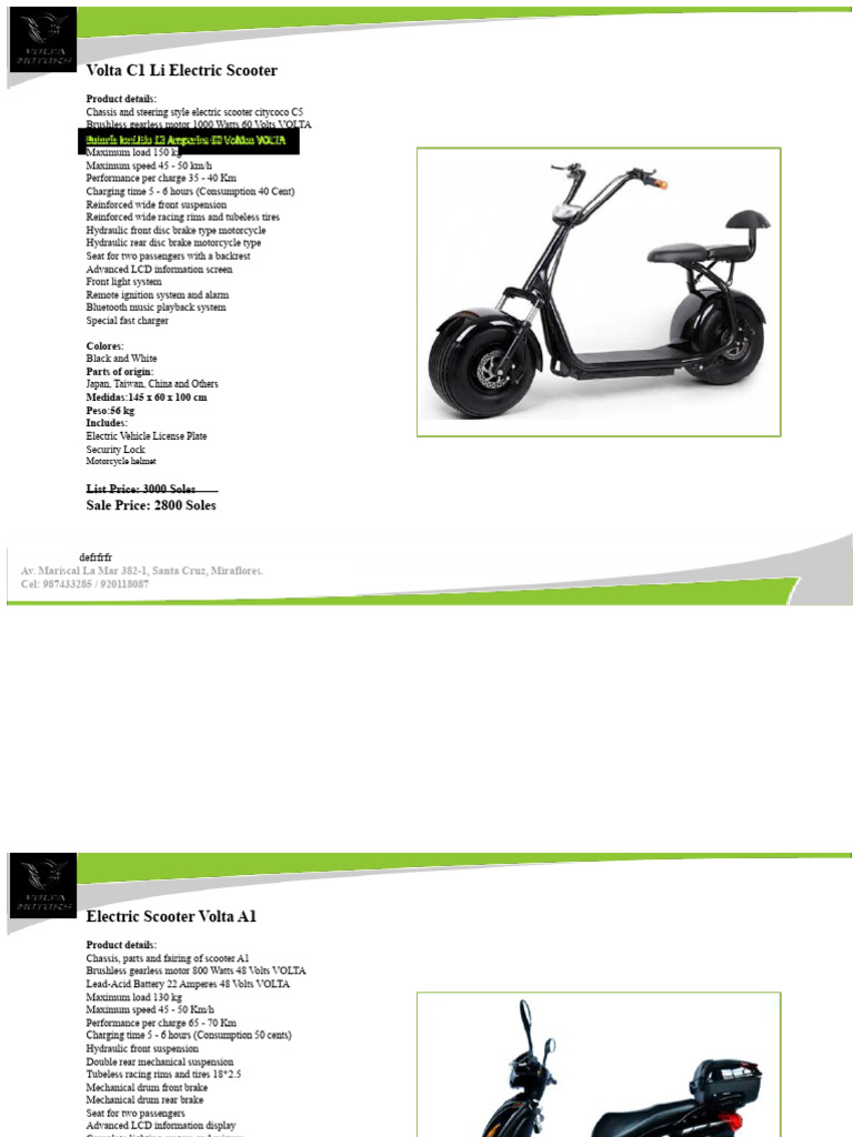 Volta Electric Scooter Models Overview | PDF | Battery Charger | Volt