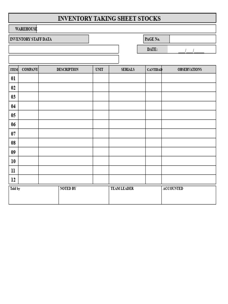 Warehouse Inventory Taking Sheet | PDF
