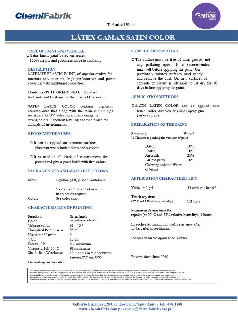 HT - Latex Satin Color Gamax | PDF | Paint | Materials