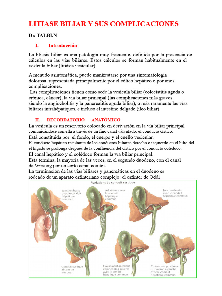 10-Litiasis Biliar y Sus Complicaciones | PDF | Bilis | Vesícula biliar