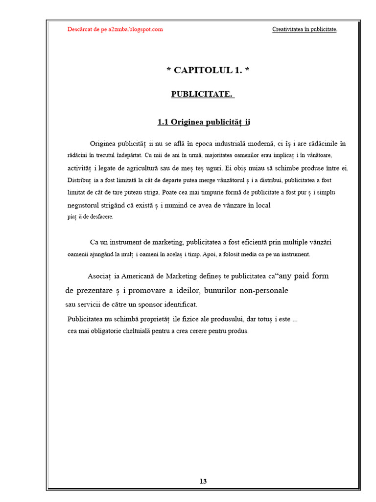 Creativitate În Publicitate - Raport de Proiect | PDF