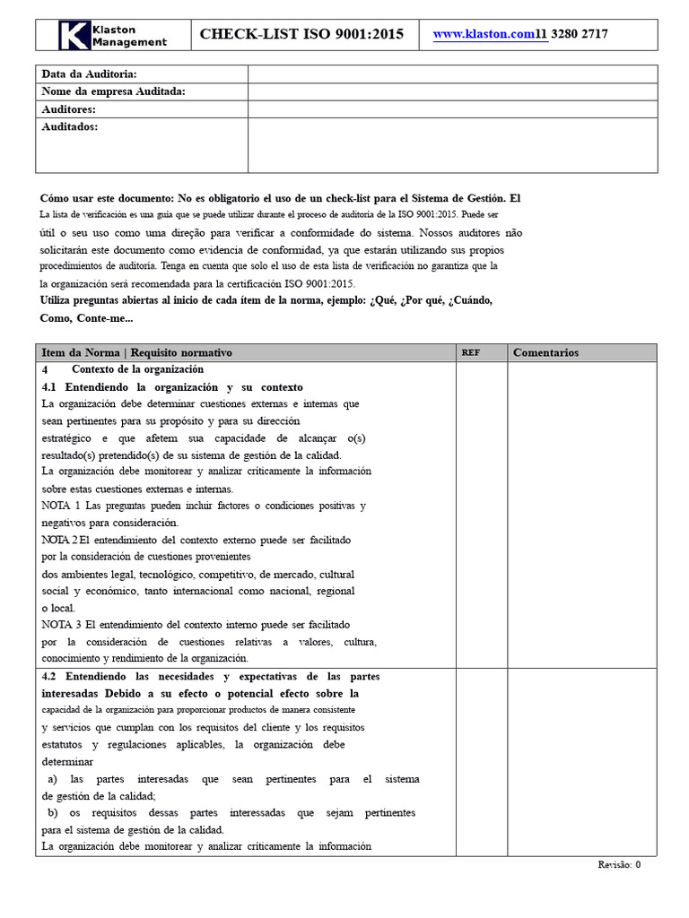 Check-list para ISO 9001:2015 | PDF | Sistema de manejo de calidad ...