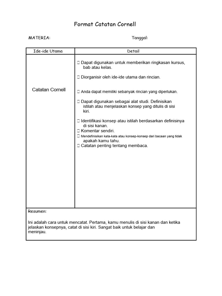Panduan Format Catatan Cornell | PDF