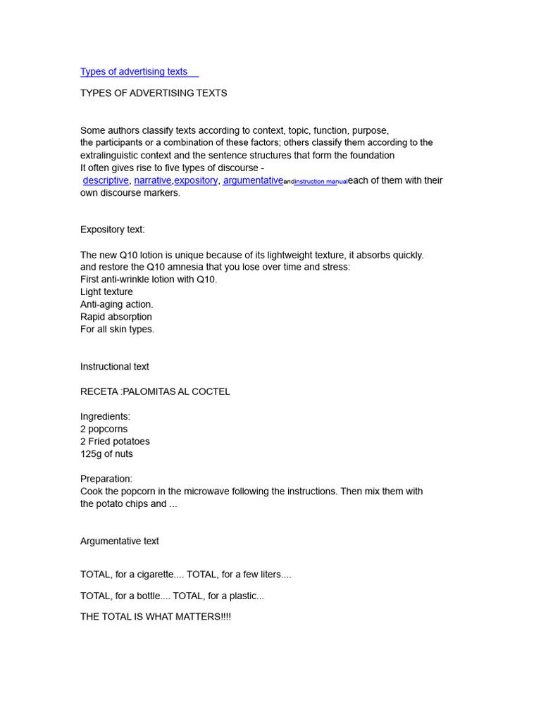 Types of Advertising Texts Explained | PDF | Advertising | Brand