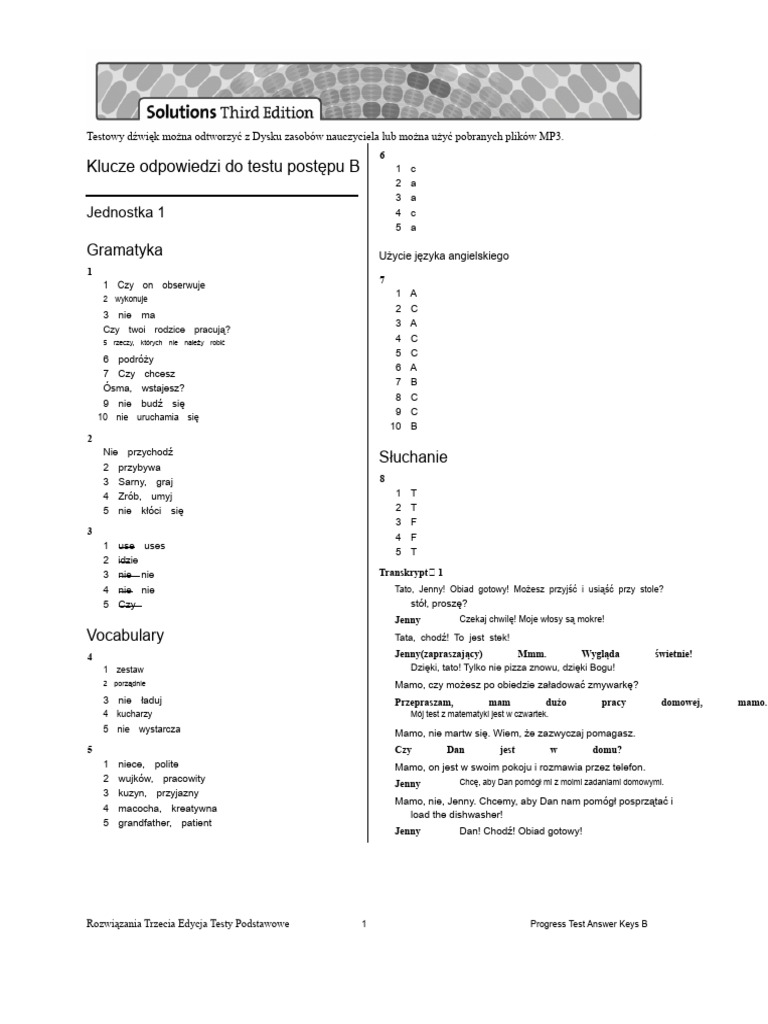 Sol3e Elem Progress Test Answer Key B PDF | PDF
