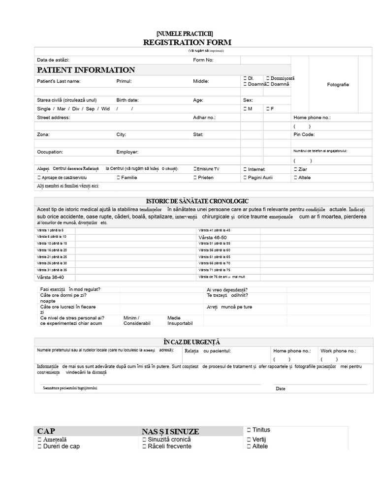 Formular de Înregistrare A Pacientului Pentru Vindecare Pranică | PDF