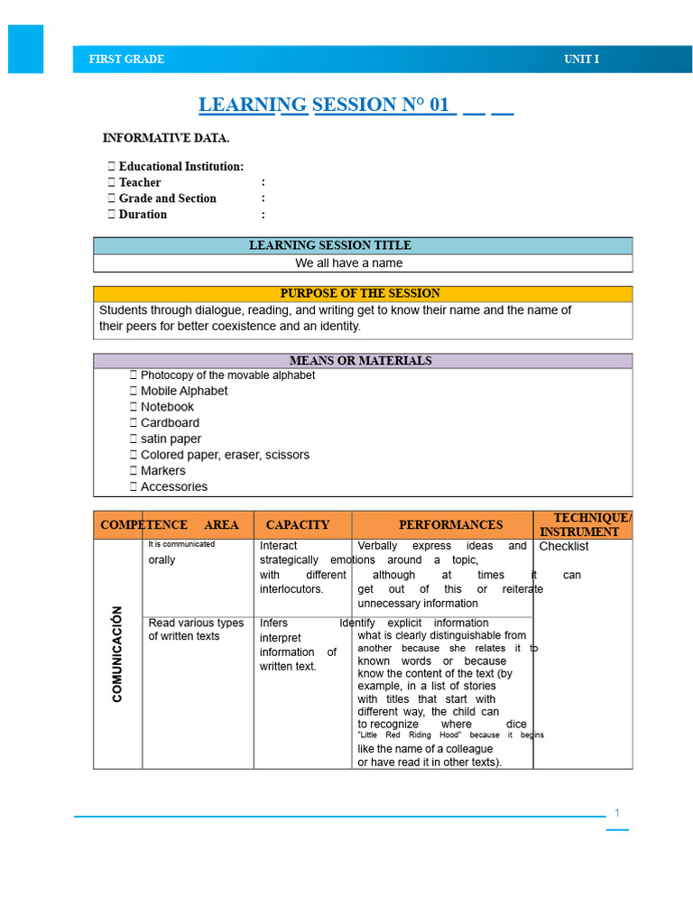 Learning Sessions - Didactic Unit No. 01 | PDF | Hand Washing | Hypothesis