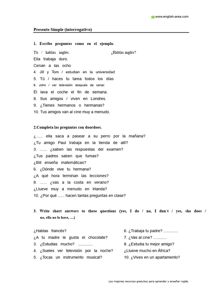Presente Simple e 3 | PDF