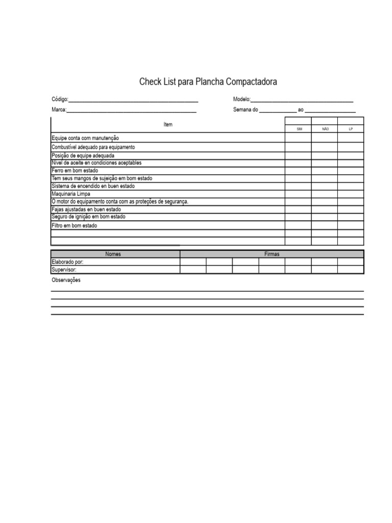 Checklist Placa Compactadora | PDF