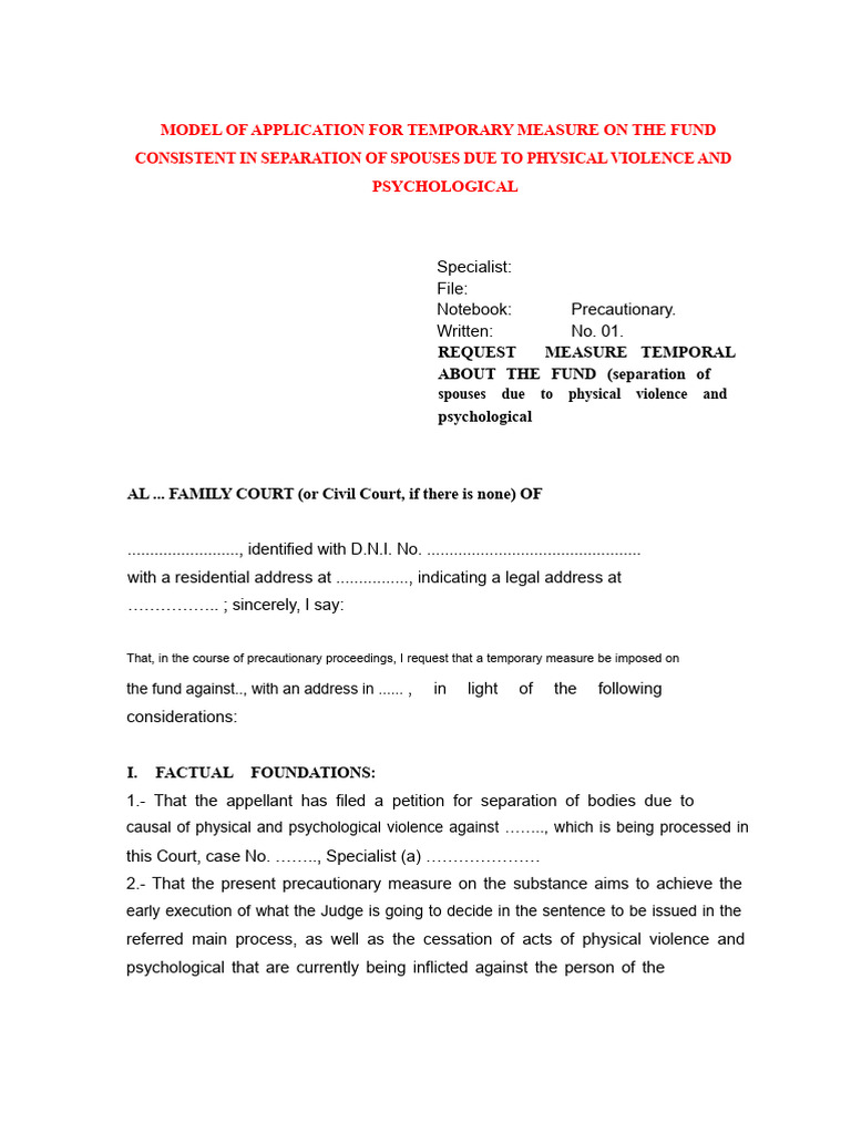 Temporary Measure Request for Spousal Separation | PDF | Divorce ...