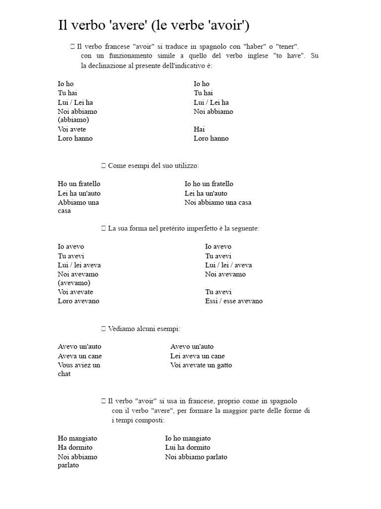 Il Verbo Avere | PDF