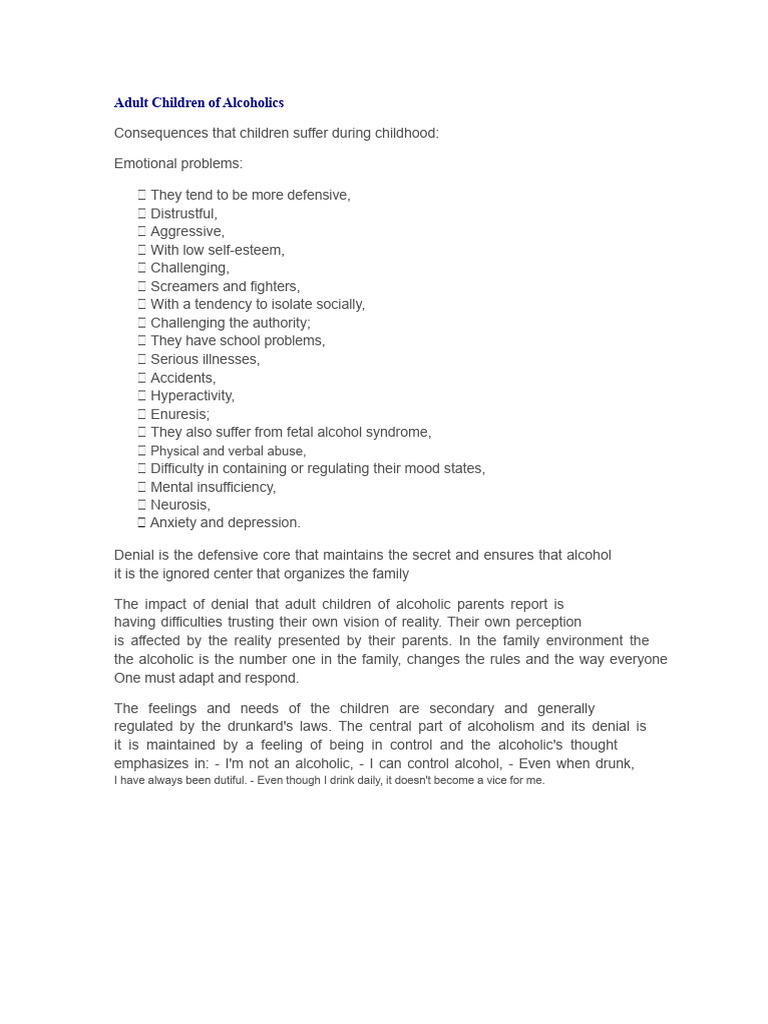 Impact of Alcoholism on Adult Children | PDF | Alcoholism | Social ...