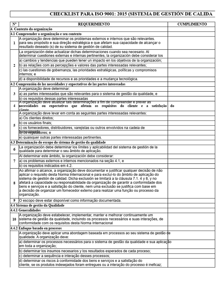 Checklist ISO 9001:2015 para Qualidade | PDF | Gestão de qualidade ...