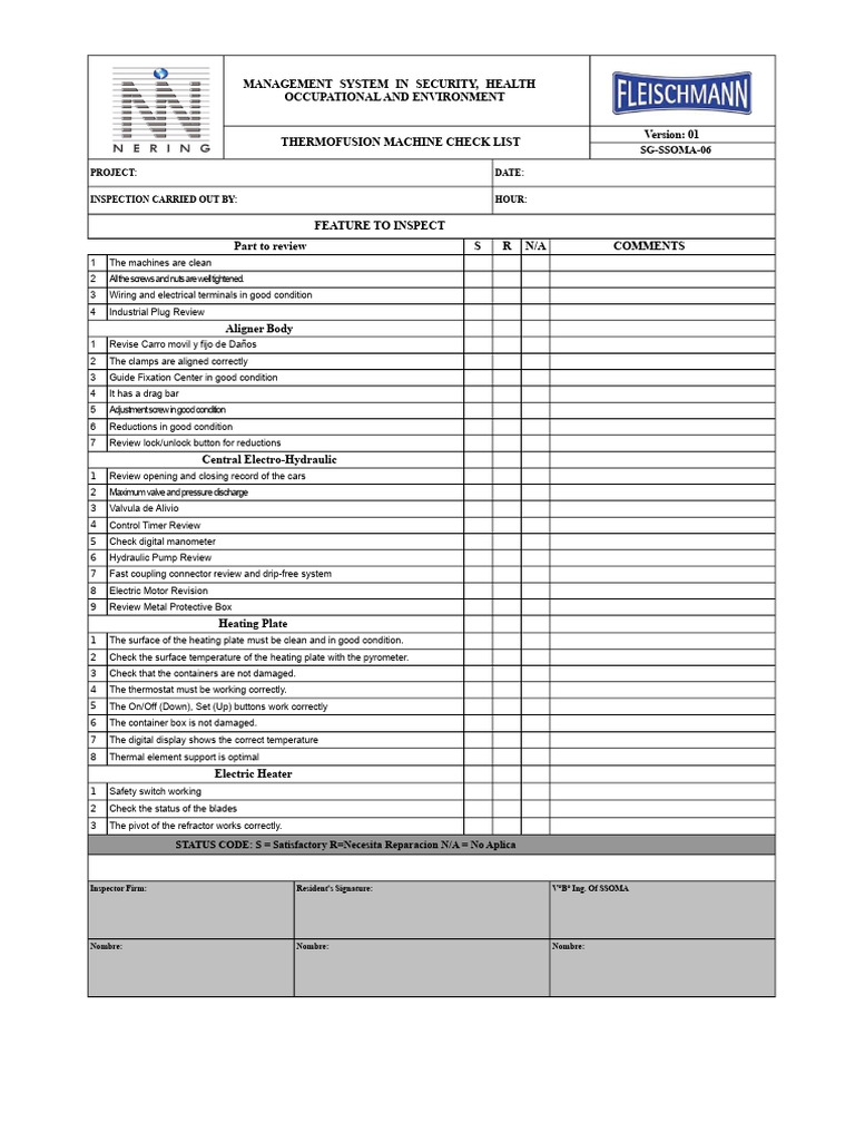 Thermofusion Machine Inspection Checklist | PDF | Electrical Connector ...