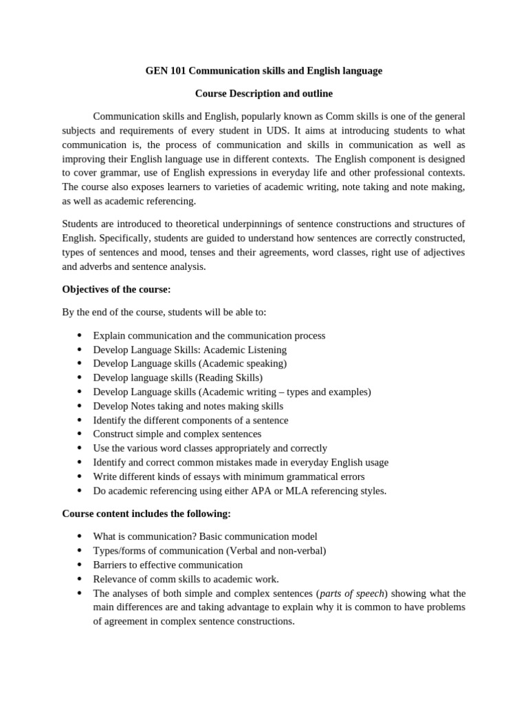 Communication Skills and English Course | PDF | Communication | English ...