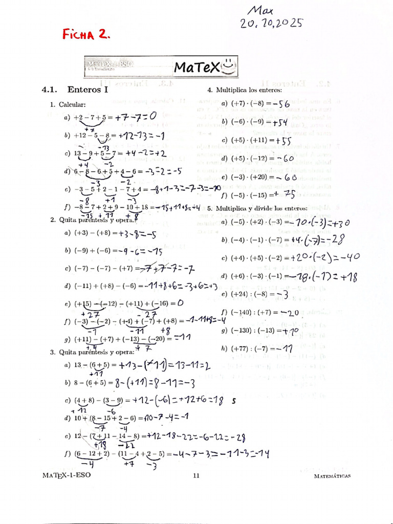 Mate 1eso Ficha 2. Ej.4.1. | PDF