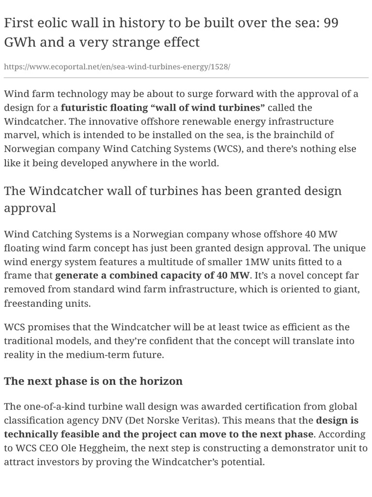 Innovative Offshore Windcatcher Design Approved | PDF | Wind Power ...