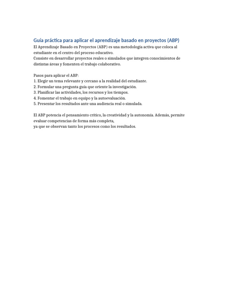 Guía para Aprendizaje Basado en Proyectos | PDF