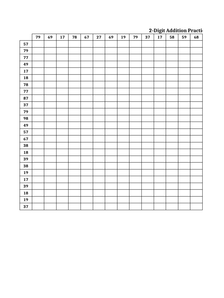 2digit Addition Practice 25x25 | PDF