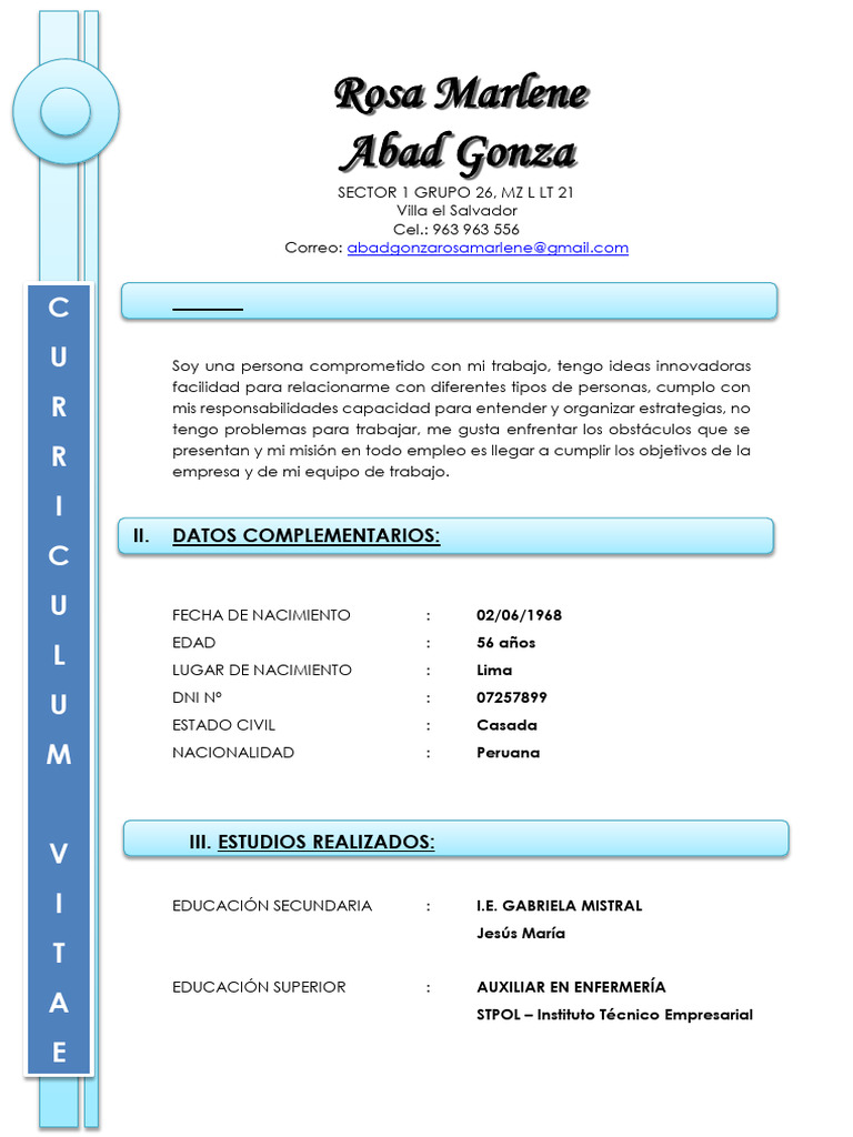 CV ROSA ABAD 2025 ACTUALIZADO Dewsde El 2025 | PDF | Información