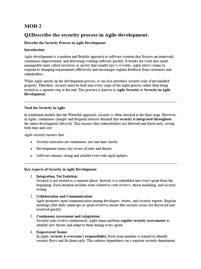 Security in Agile Development Explained | PDF | Scrum (Software ...