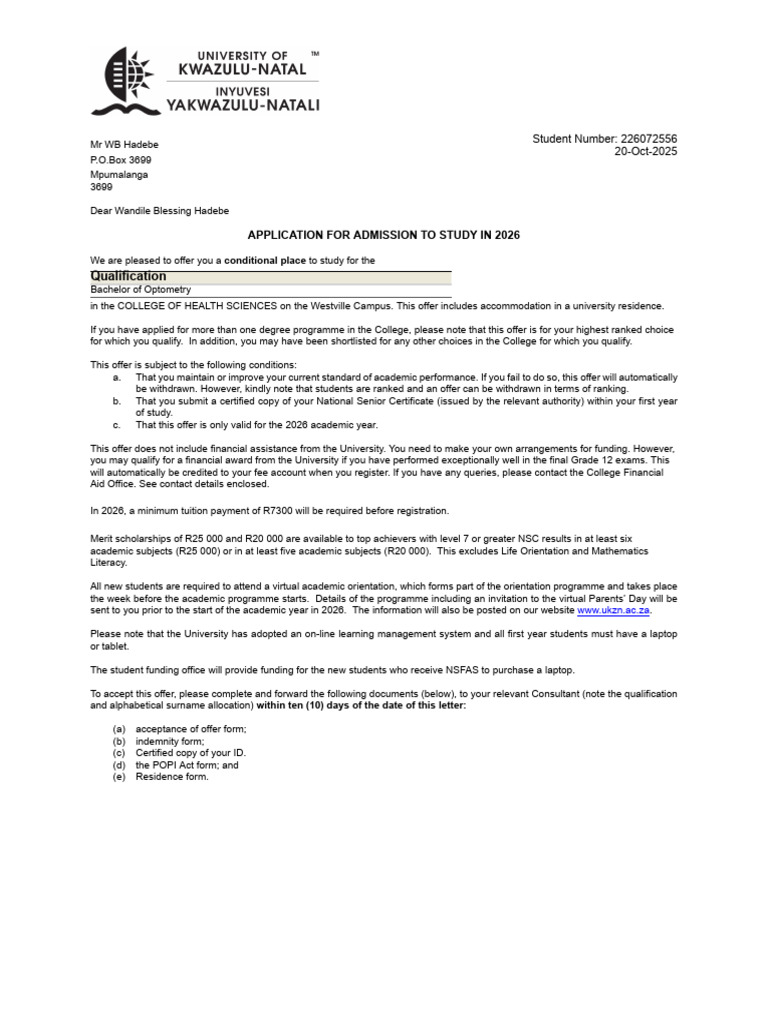 Qualification: Application For Admission To Study in 2026 | PDF ...