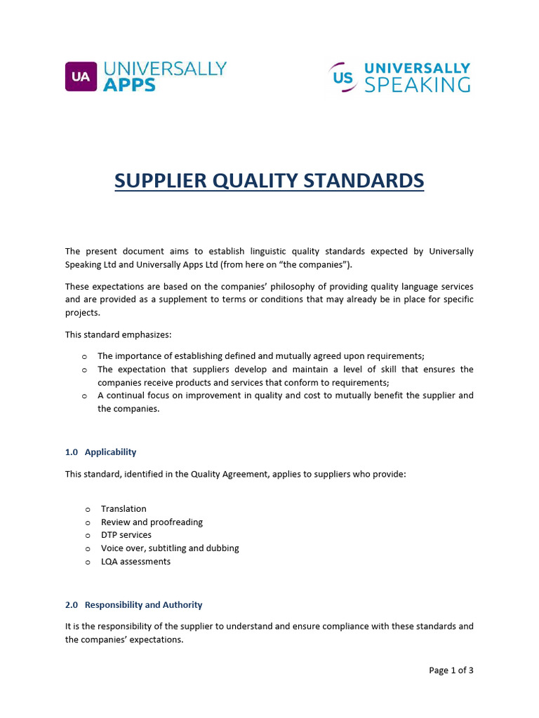Supplier Quality Standards for Language Services | PDF | Proofreading
