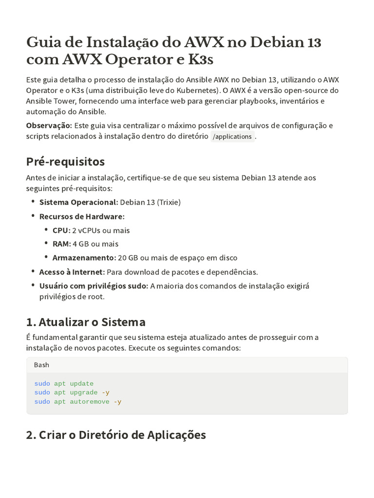 Instalação do AWX no Debian 13 com K3s | PDF | Programas | Informática