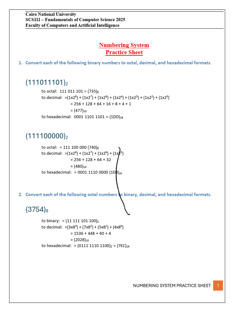 Numbering System Conversion Practice | PDF | Bit | Numbers