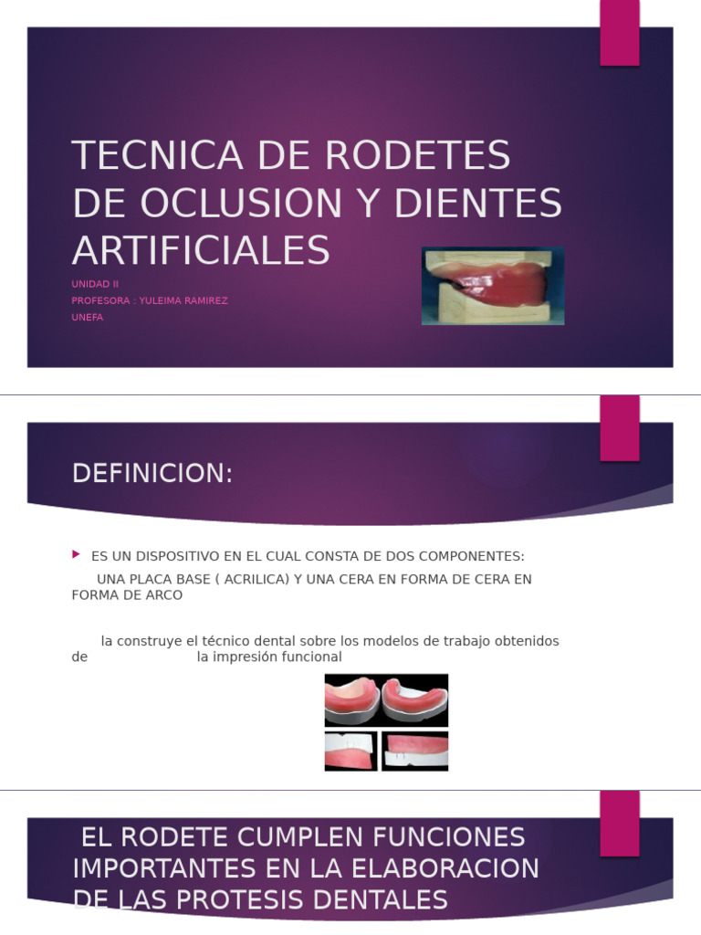 Técnica de Rodetes y Dientes Artificiales | PDF | Anatomia dental | Diente